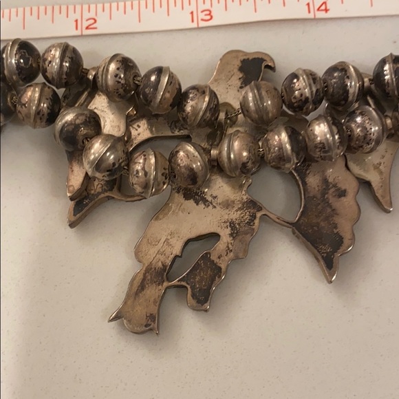 VTG 70’s Zuni Artist signed Necklace squash Blossom turquoise Native American - Picture 7 of 7